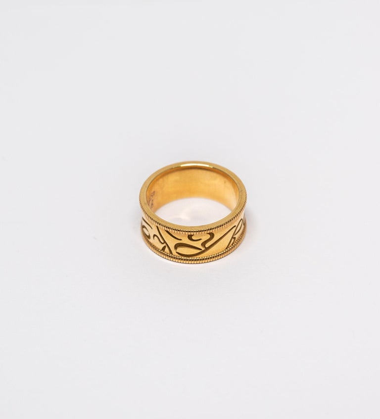 Louis Vuitton Gold Tone Monogram Wood Ring Size 56 Size 7.5