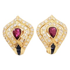 Carrera y Carrera Yellow Gold Diamond Ruby and Sapphire Earrings