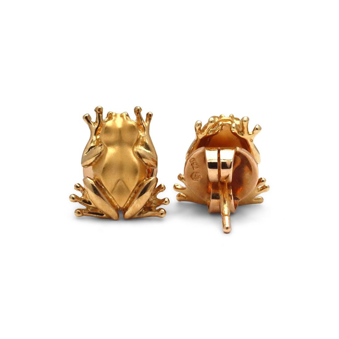 Women's or Men's Carrera Y Carrera Yellow Gold Frog Motif Earrings