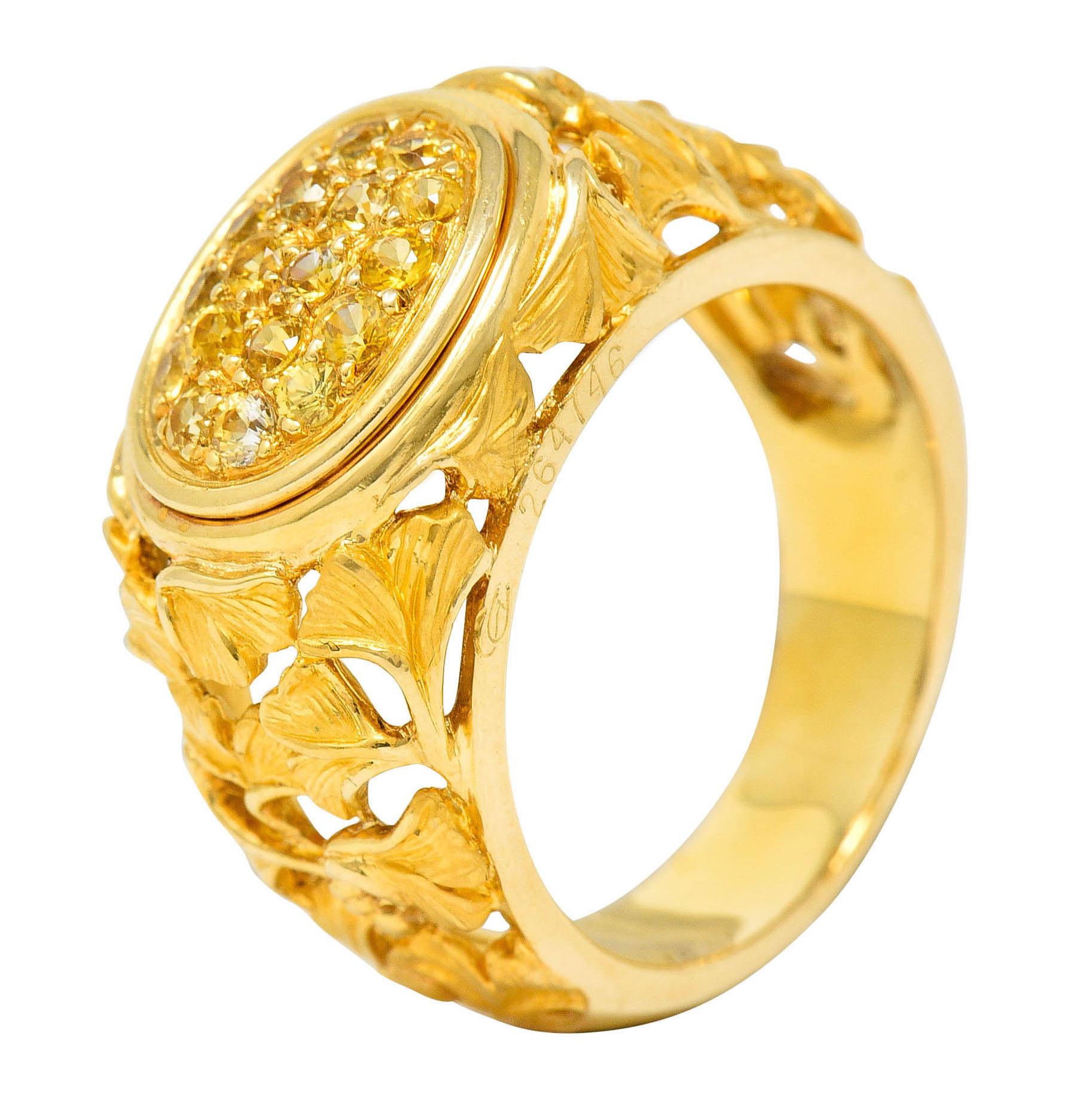 Carrera Y Carrera Yellow Sapphire 18 Karat Gold Ginkgo Band Ring 6