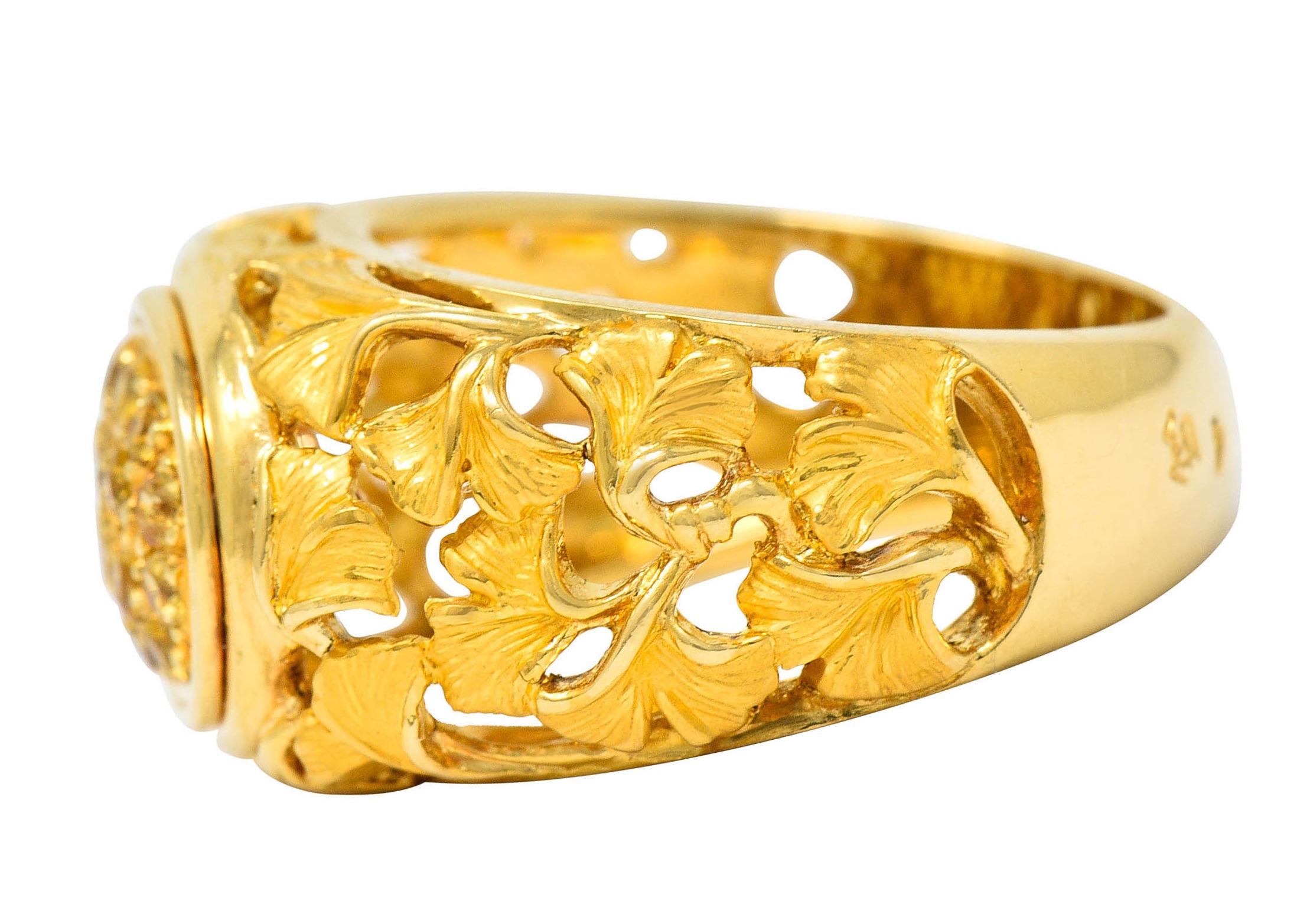 Women's or Men's Carrera Y Carrera Yellow Sapphire 18 Karat Gold Ginkgo Band Ring