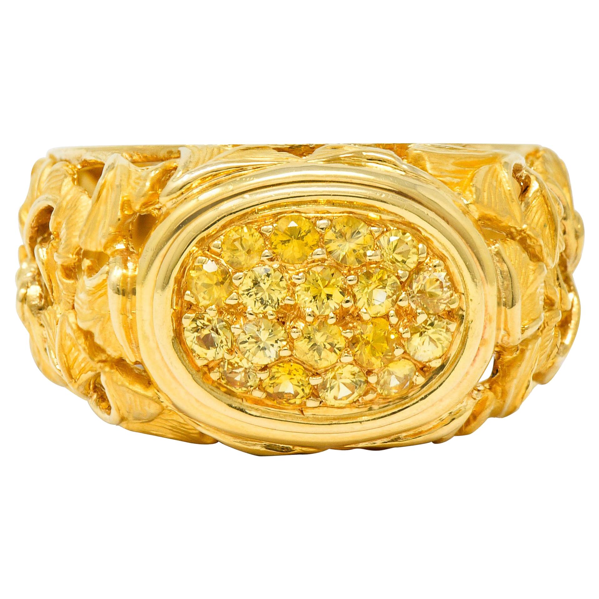 Carrera Y Carrera Yellow Sapphire 18 Karat Gold Ginkgo Band Ring