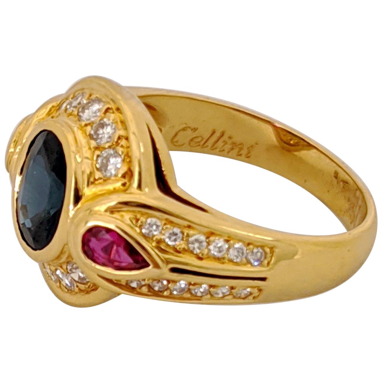 CarreraYCarrera 18kt Gold Ring with 1.65Ct Oval Blue Sapphire, Ruby and Diamonds