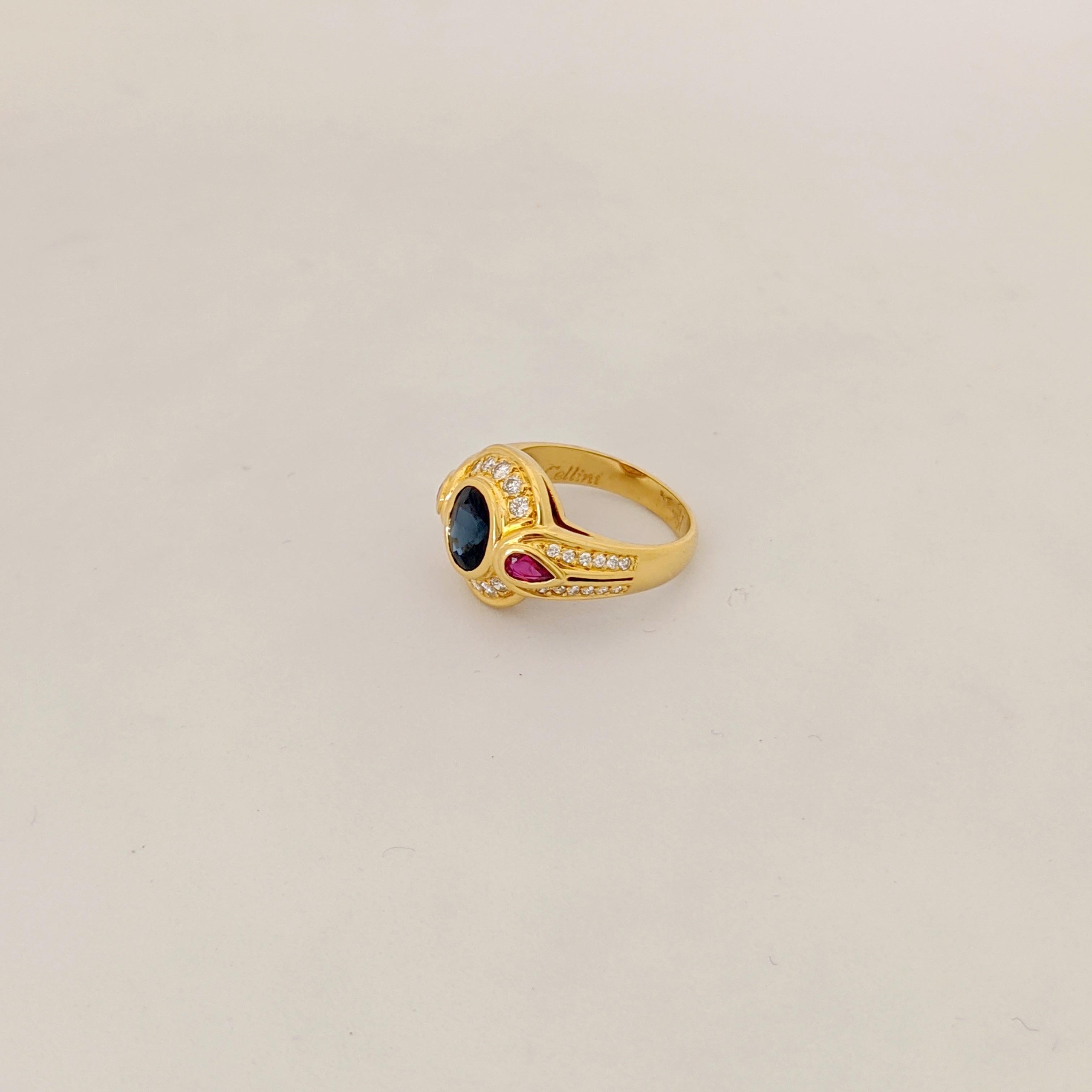 CarreraYCarrera 18kt Gold Ring with 1.65Ct Oval Blue Sapphire, Ruby and Diamonds 1