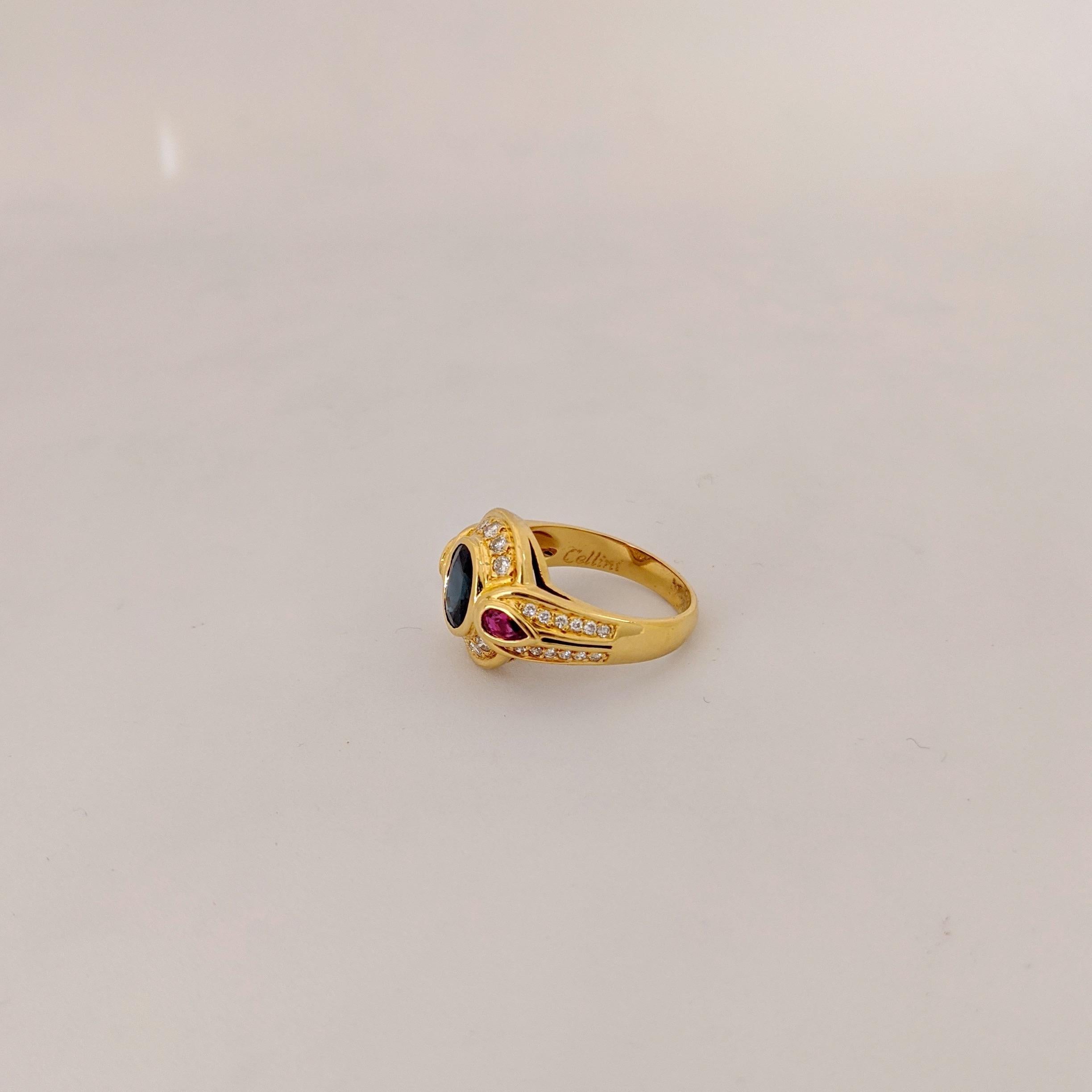 CarreraYCarrera 18kt Gold Ring with 1.65Ct Oval Blue Sapphire, Ruby and Diamonds 3