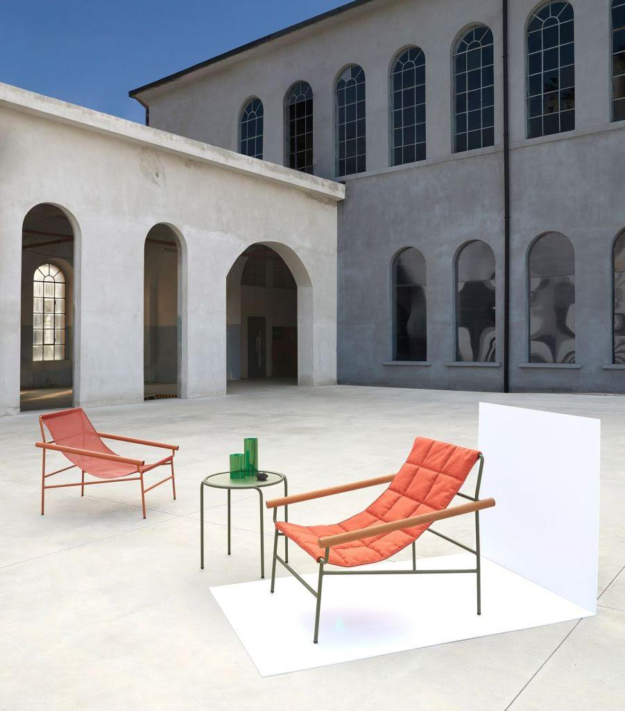 Siglo XXI Carrés Naranja Tela Terracota Sillón Interior Exterior Metal en venta 2