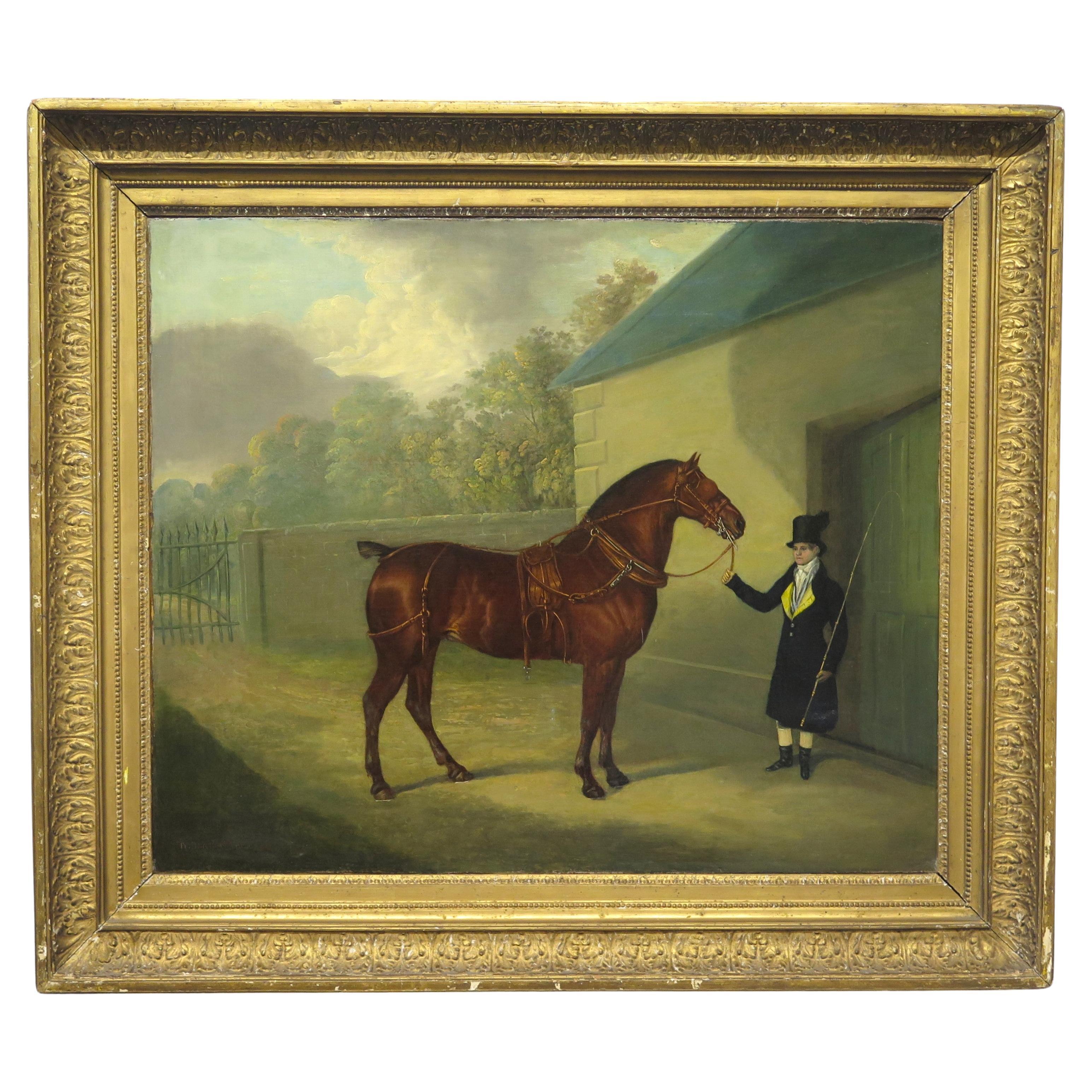 attributed to David Dalby (English, 1794-1836) carriage horse and groom, (on smaller estates the groom may double as the coachman) oil on canvas. framed, signed lower left D. Dalby York

David Dalby was a member of a large Yorkshire family, the