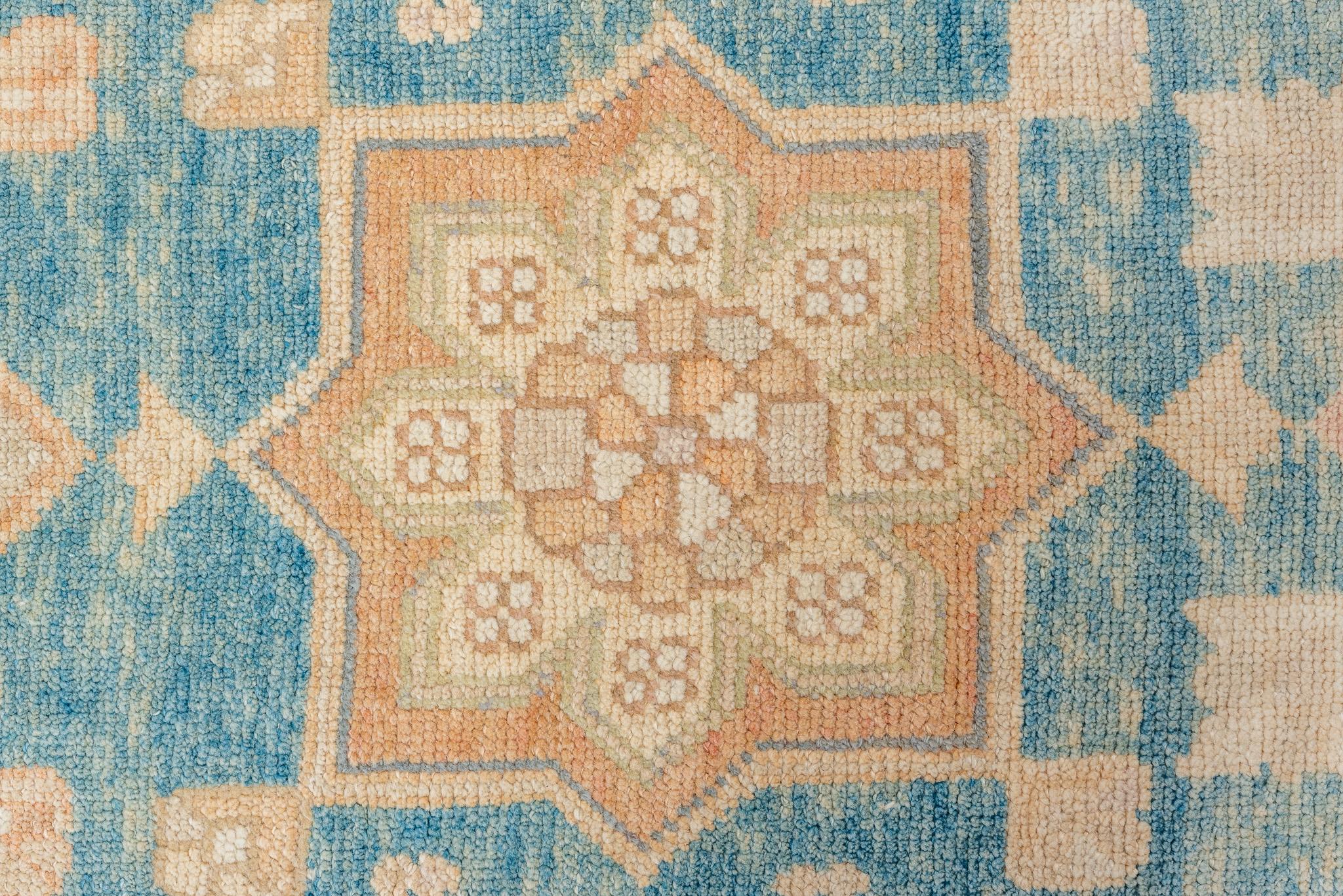 Turkish Carribean Blue and Orange Oushak For Sale