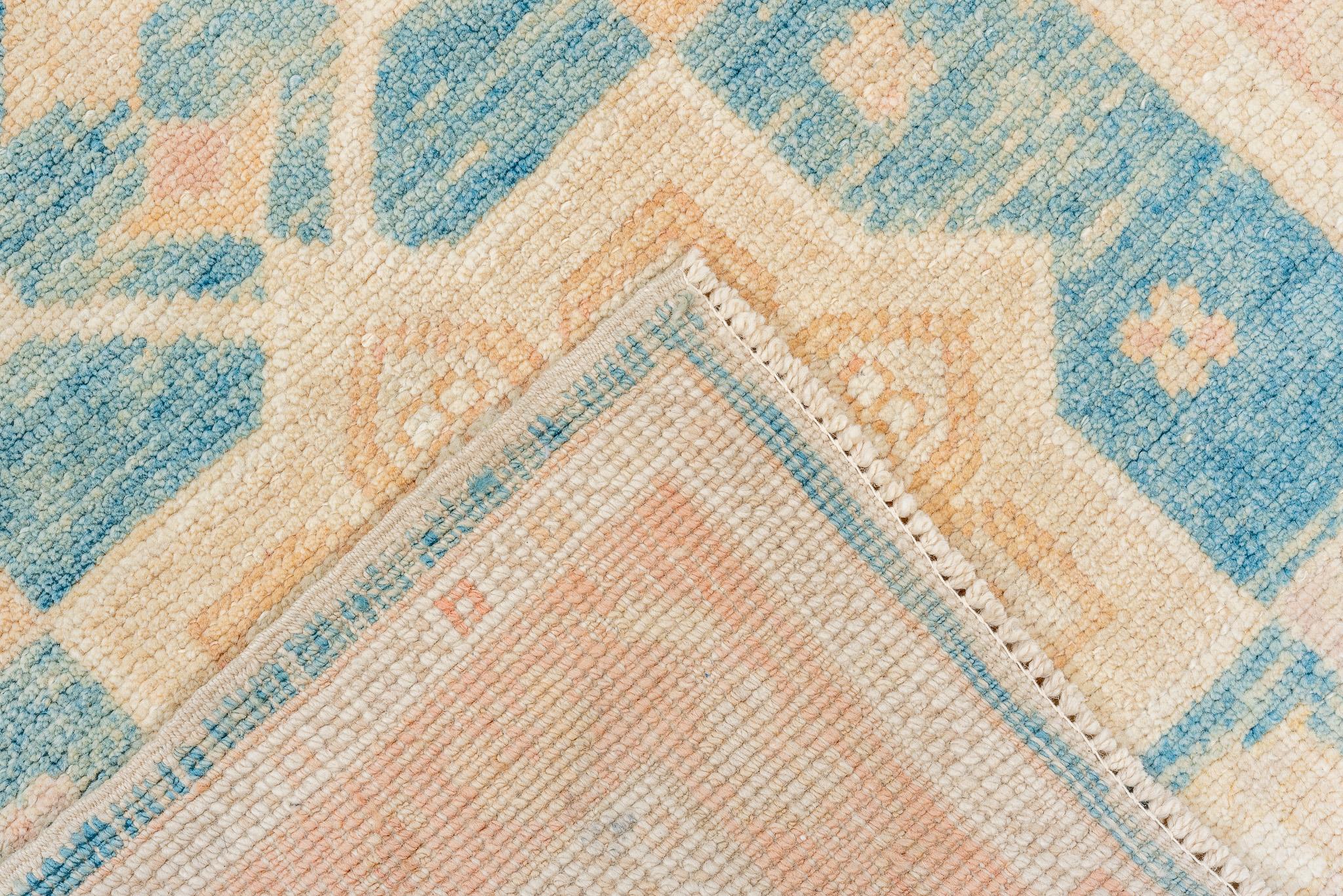 20th Century Carribean Blue and Orange Oushak For Sale