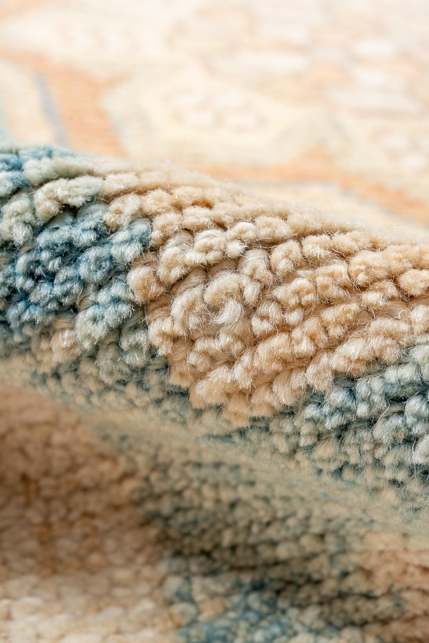 Wool Carribean Blue and Orange Oushak For Sale