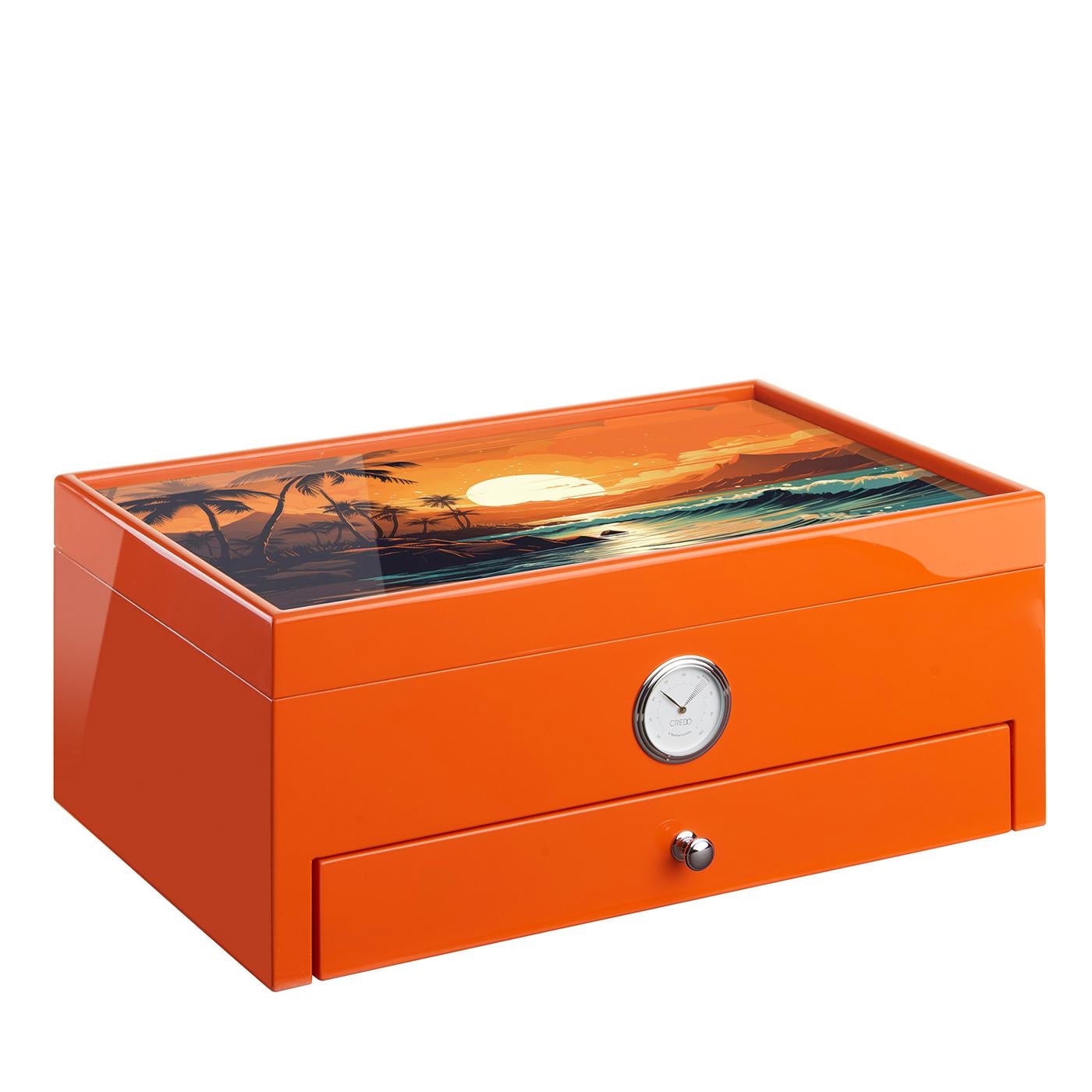 XXI secolo e contemporaneo Humidor arancione ispirato ai Caraibi (edizione speciale Club)  in legno di Morici in vendita