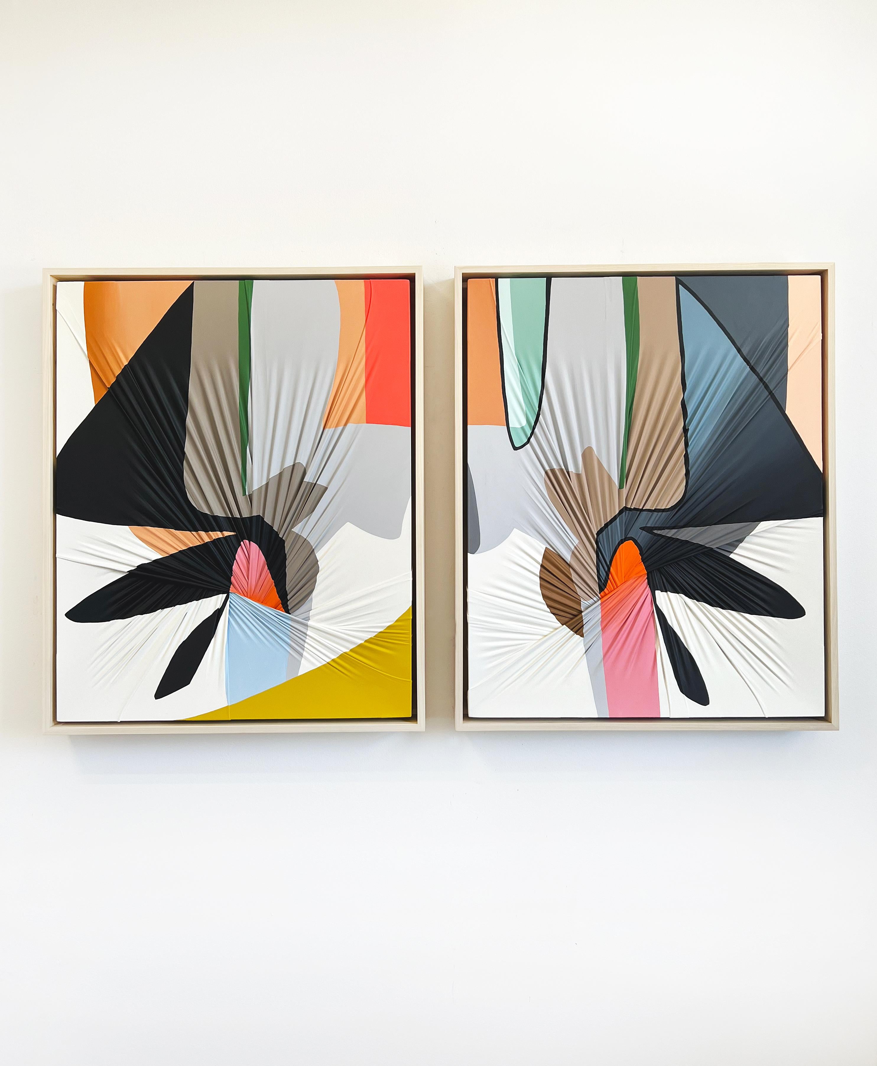 Carrie Gillen Abstract Painting - Abstract_Stretched Fabric_Wall Sculpture_Textile_CarrieGillen_Matchstick Diptych