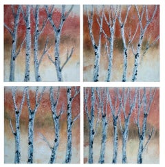 "Quadrittico autunnale di betulle" (2022) di Carrie Goller, Dipinti a olio di betulle