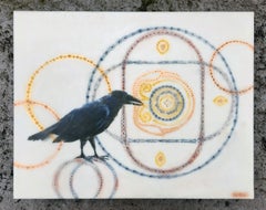 "Cuervo" (2023) by Carrie Goller, Mixed media & Encaustic Painting of Raven