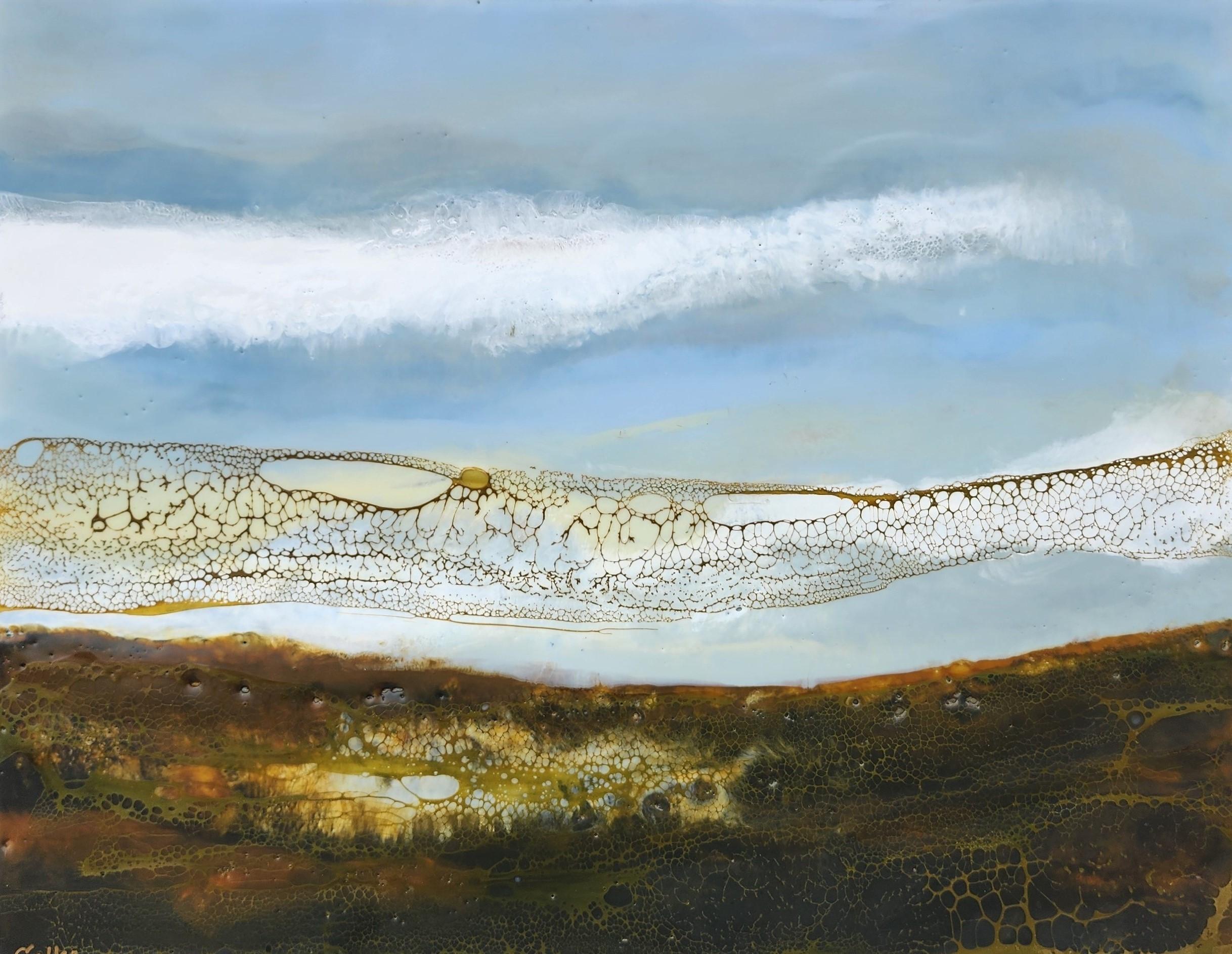"Terra cielo mare" (2024) di Carrie Goller, pittura originale a tecnica mista