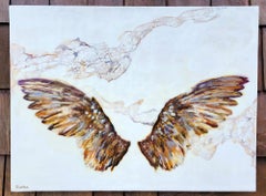 "Flight II" (2023) de Carrie Goller, peinture originale à l'encaustique représentant des ailes d'oiseaux