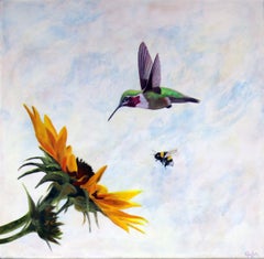 "Buongiorno" (2024) di Carrie Goller, pittura originale a encausto di un uccello