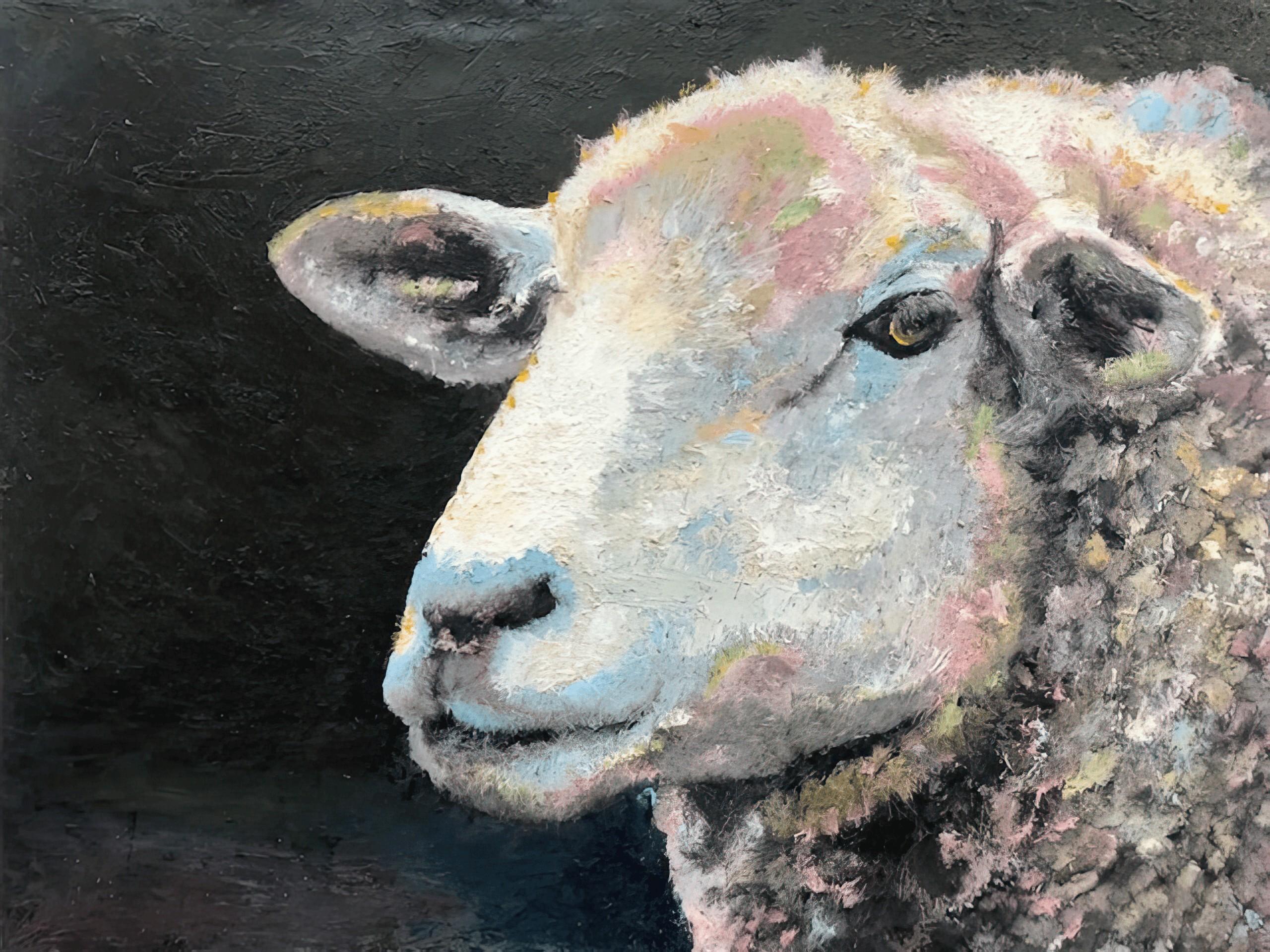 "Guinness" (2023) di Carrie Goller, pittura encaustica originale a olio e cera fredda