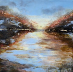 "Hood Canal Sunrise III" (2024) by Carrie Goller, Original Mixed-Media Painting