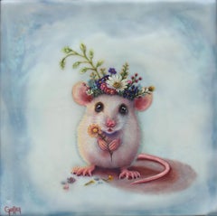 Mayday Floriferous, Original Surrealist Wildlife Painting, Mixed Media