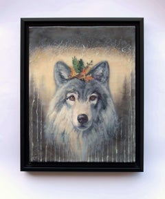 "Quiet Kingdom (Floriferous Dire Wolf)" - Peinture à l'huile et à l'encaustique sur toile