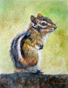 "Thelonious" de Carrie Goller, pintura encáustica y técnica mixta de ardilla listada