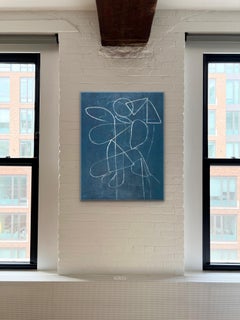 Indigo Line- Abstract Geometric Contemporary Modern Oil Painting on Canvas