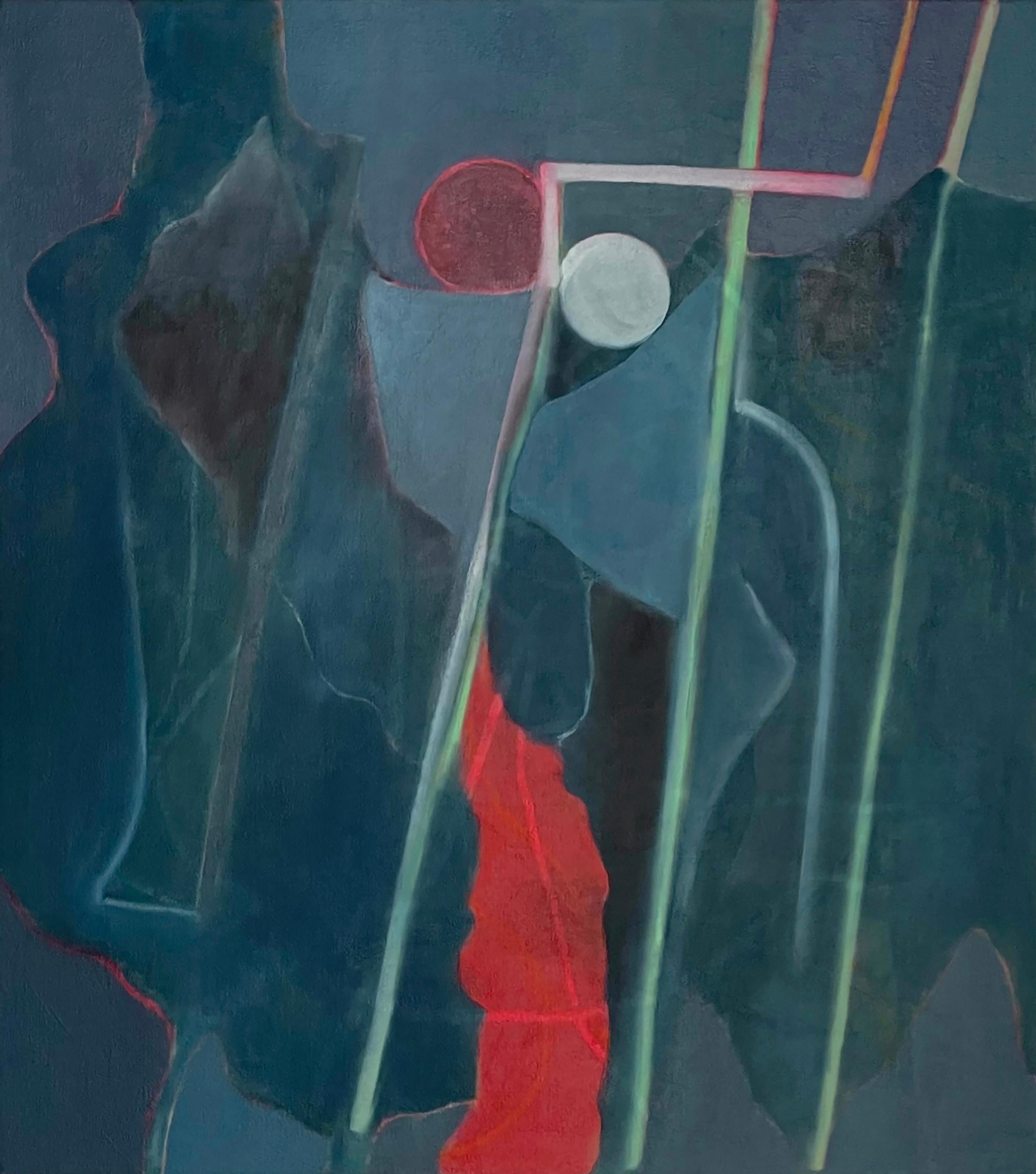 Carrie Johnson Abstract Painting – Nacht Bloom – Abstraktes, geometrisches, zeitgenössisches, modernes Ölgemälde auf Leinwand