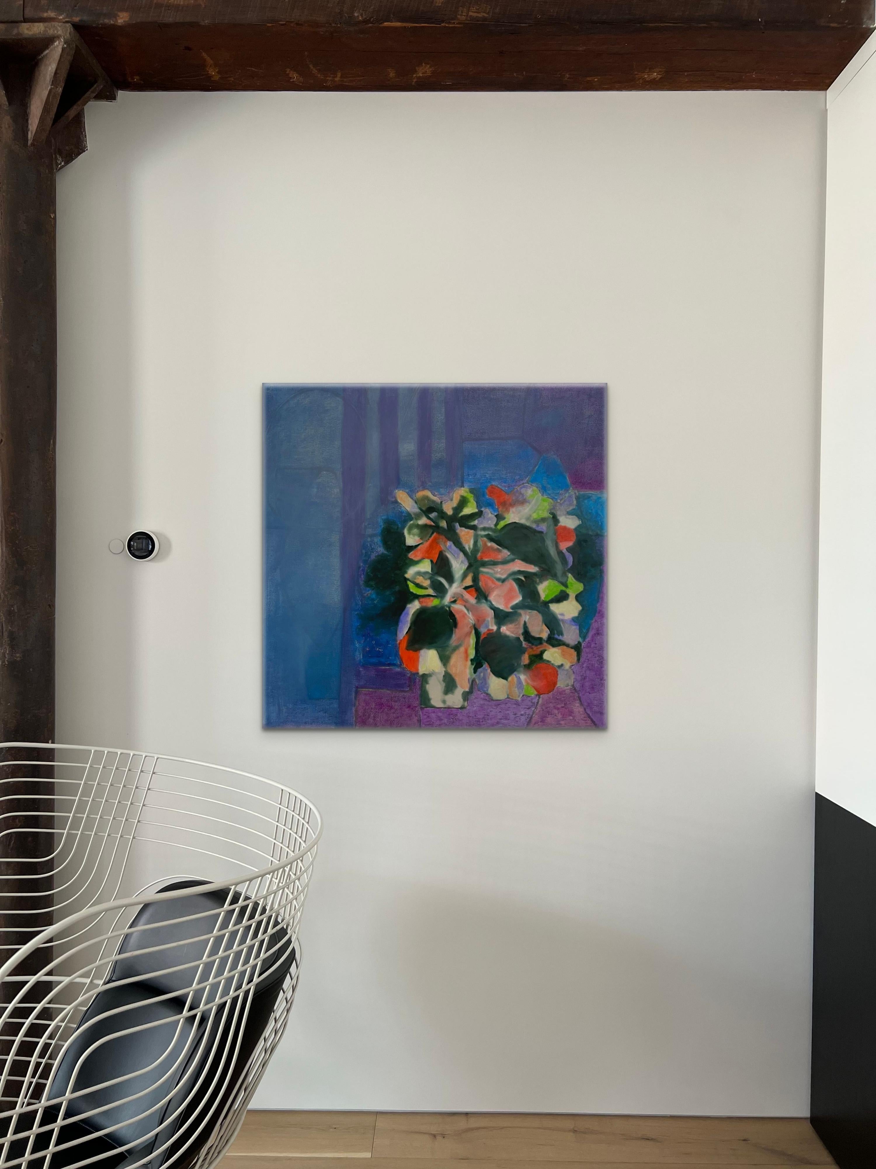 Natura morta - Pittura a olio astratta floreale geometrica contemporanea e moderna su tela - Painting di Carrie Johnson