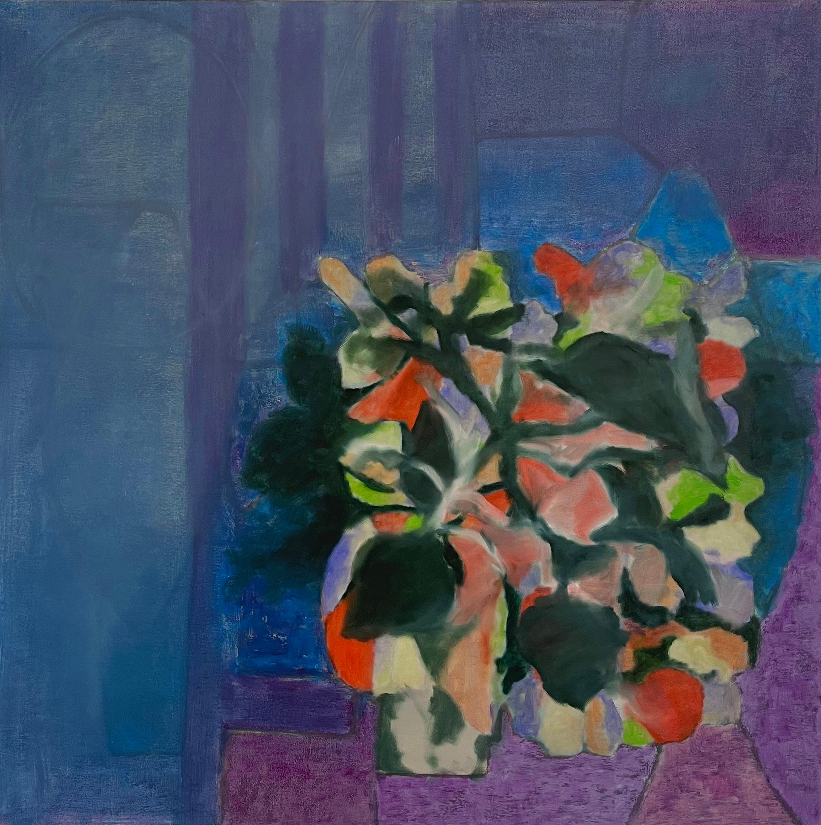 Abstract Painting Carrie Johnson - Nature morte - Peinture à l'huile sur toile abstraite à motifs floraux géométriques contemporains