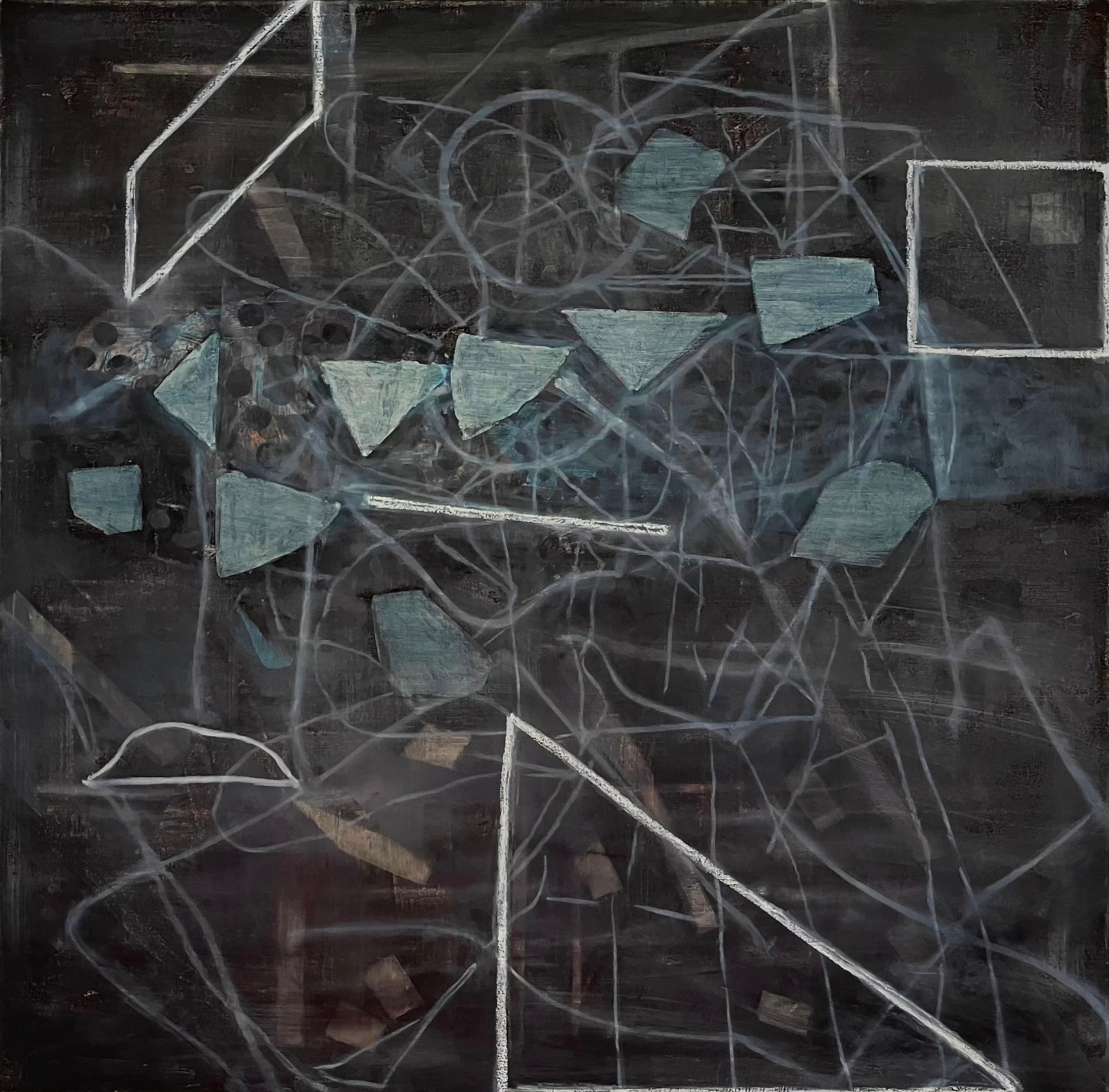 Carrie Johnson Abstract Painting - Subspace- Abstract Geometric Contemporary Oil Painting on Square Canvas