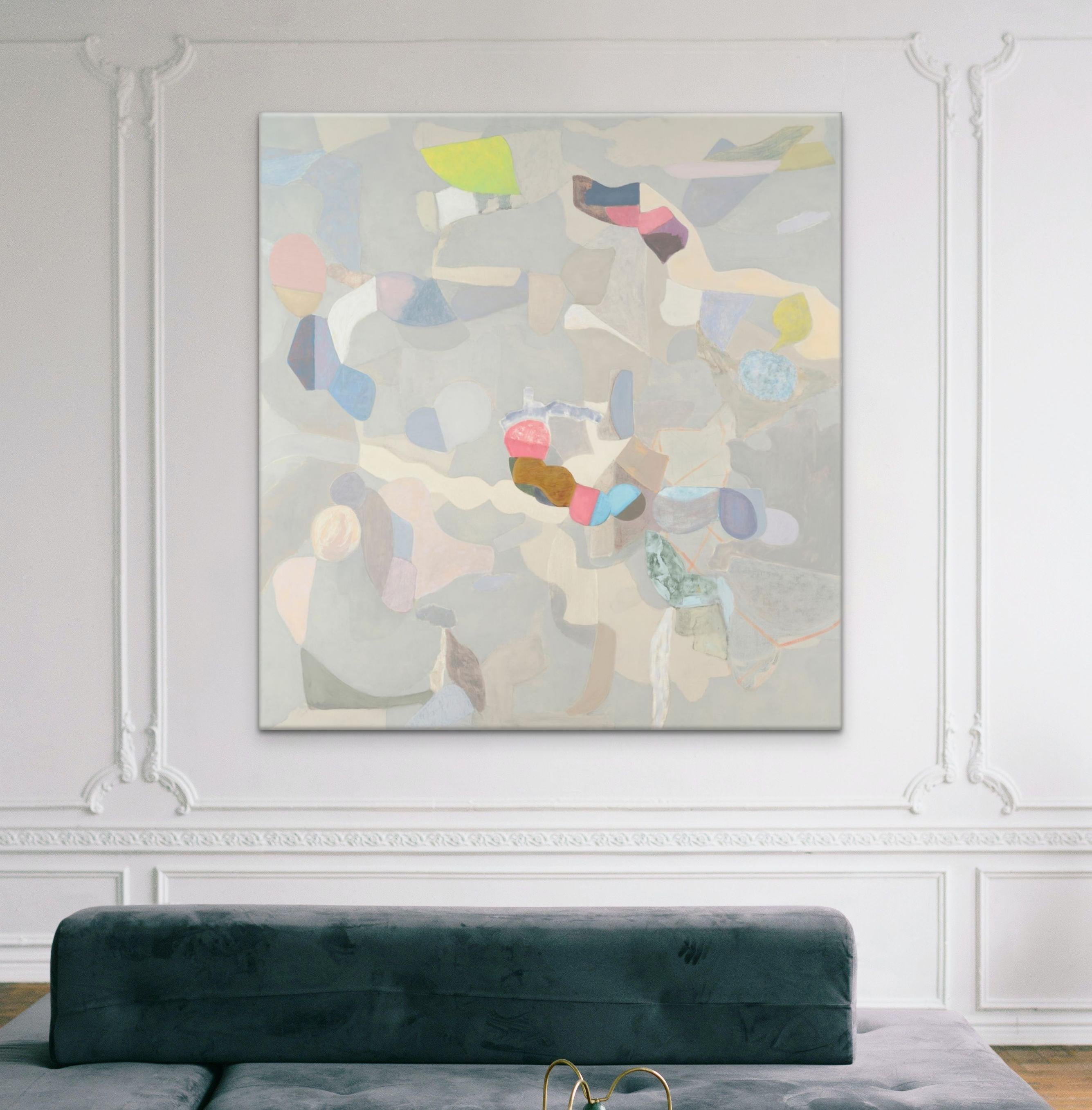 Traverse 2- Abstract Geometric Oil on Canvas Large painting In Pastel Tone - Painting by Carrie Johnson