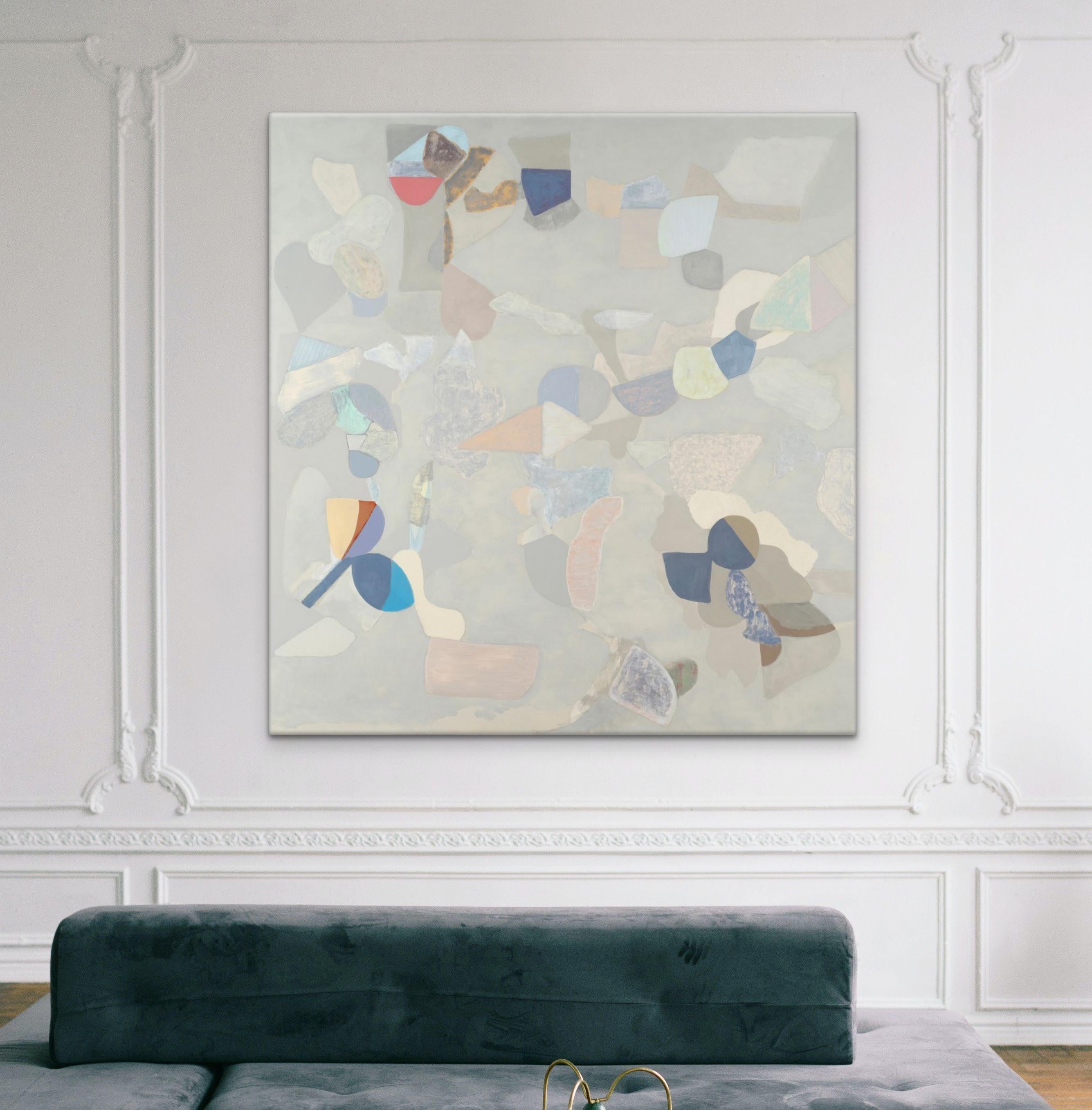 Traverse- Abstract Geometric Oil on Canvas Large painting In Pastel Tone - Painting by Carrie Johnson