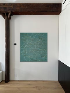 Línea viridiana - Pintura al óleo abstracta, geométrica, moderna y contemporánea sobre lienzo