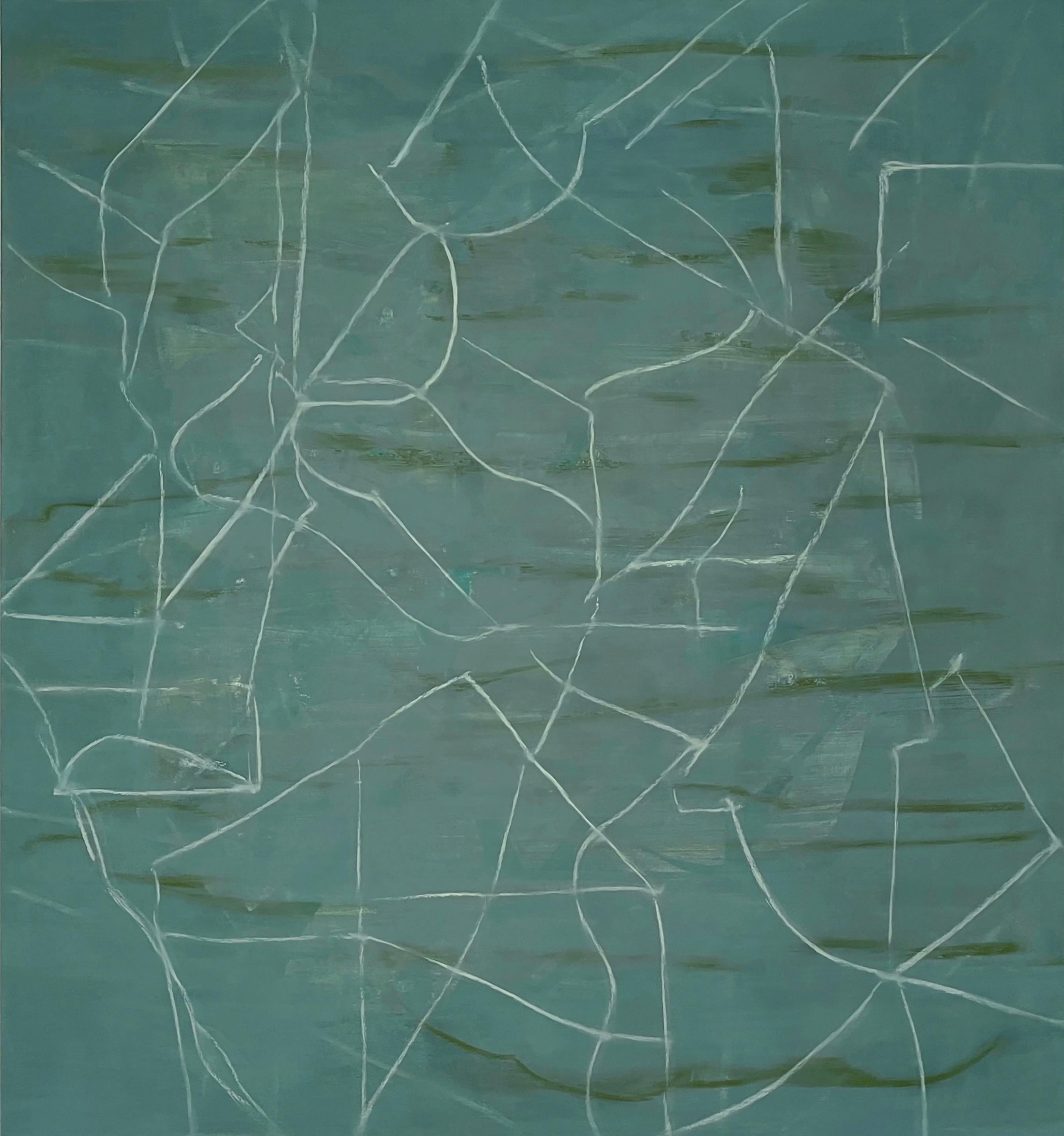 Carrie Johnson Abstract Painting - Viridian Line- Abstract Geometric Contemporary Modern Oil Painting on Canvas