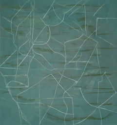 Viridian Line- Abstract Geometric Contemporary Modern Oil Painting on Canvas