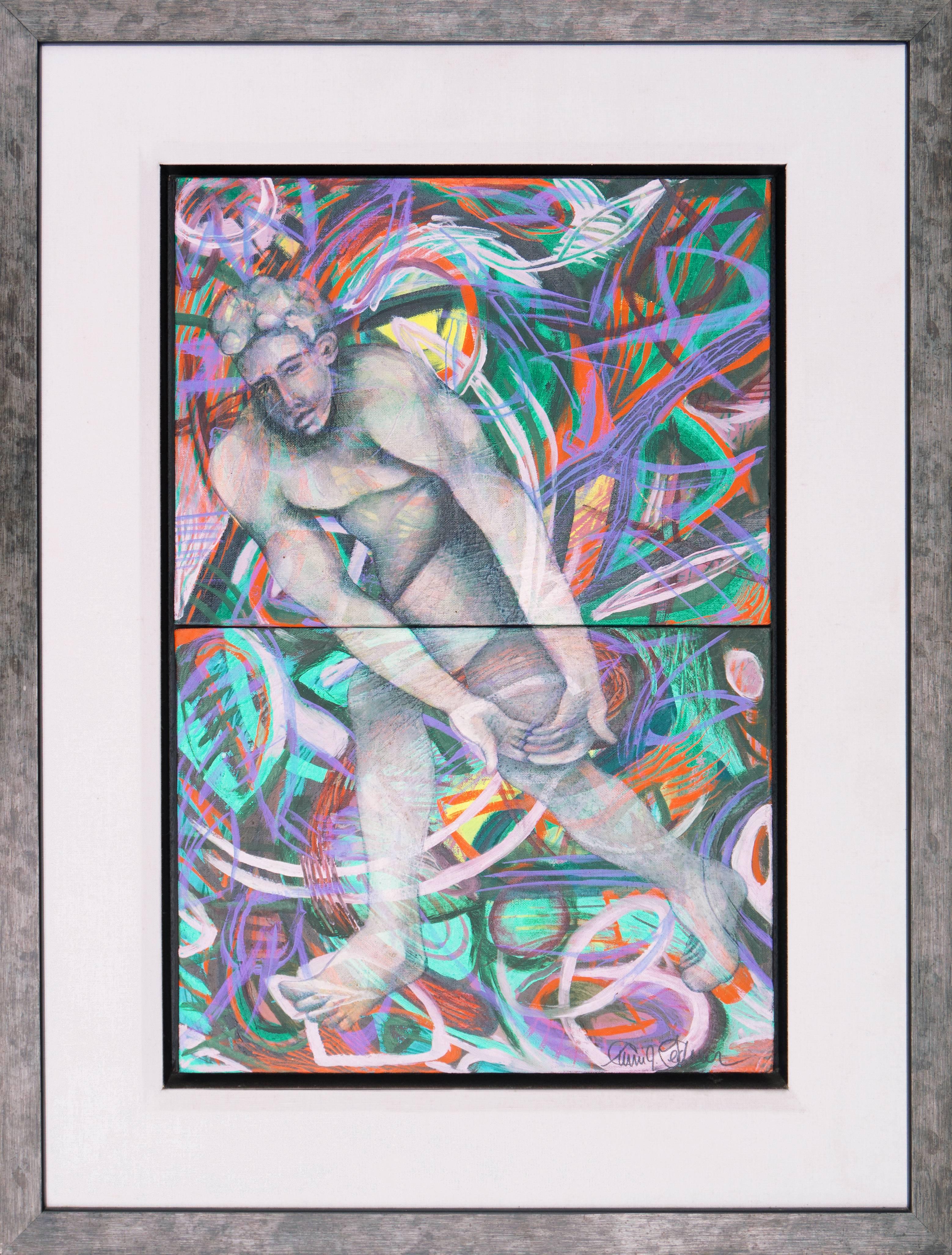 « Man In Motion », figure moderniste encadrée, artiste femme, SFMOMA, Oakland Museum - Painting de Carrie Lederer