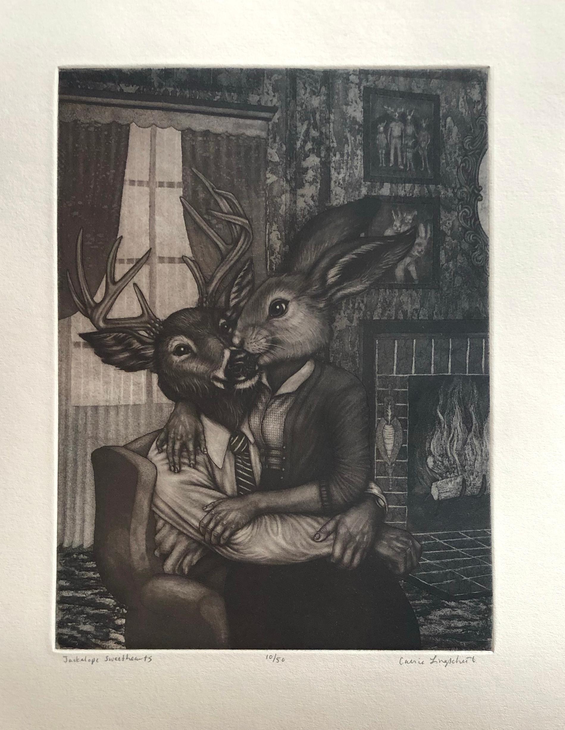 Jackalope Sweethearts, by Carrie Lingscheit - Print by Carrie Lingshceit