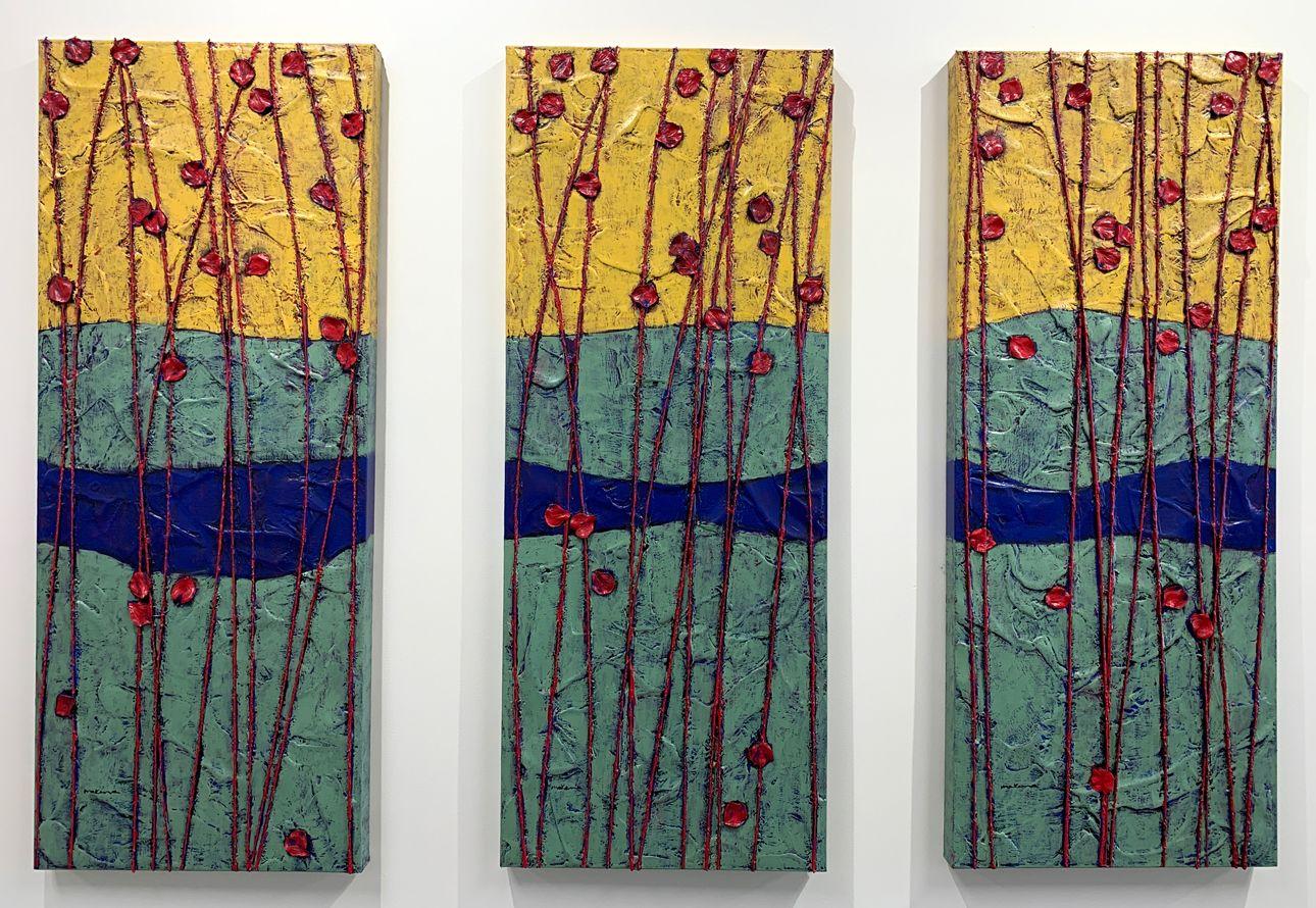 Carrie MaKenna Abstract Painting - Aomong The Flowering Reeds Triptych, Painting, Acrylic on Canvas