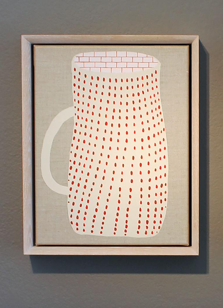 Peinture acrylique « A.M » sur coupe à café motif en lin - Painting de Carrie Marill
