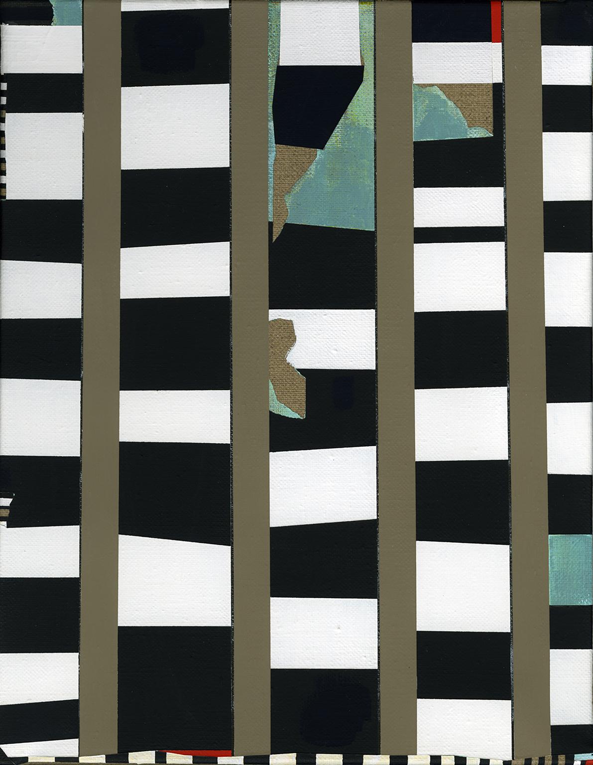 Carrie Marill Abstract Painting - "Striped Shack" abstract painting pattern on linen