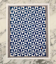 ""Blue and White Matisse"-Steppmuster in Orange, Optik-Kunst