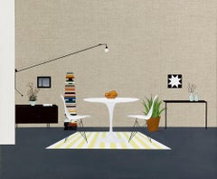 "Modern Interior" mid century modern still life table lamp artwork