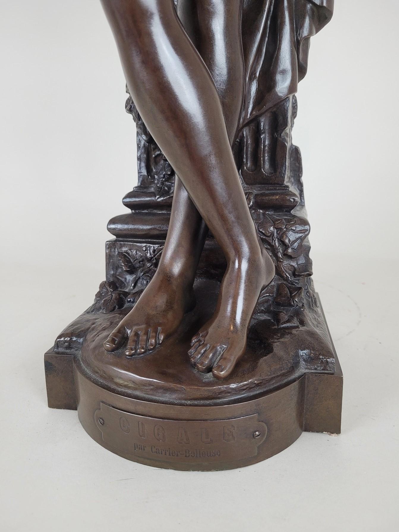 Français Carrier-belleuse, Cigale, grand bronze signé, 19ème siècle en vente