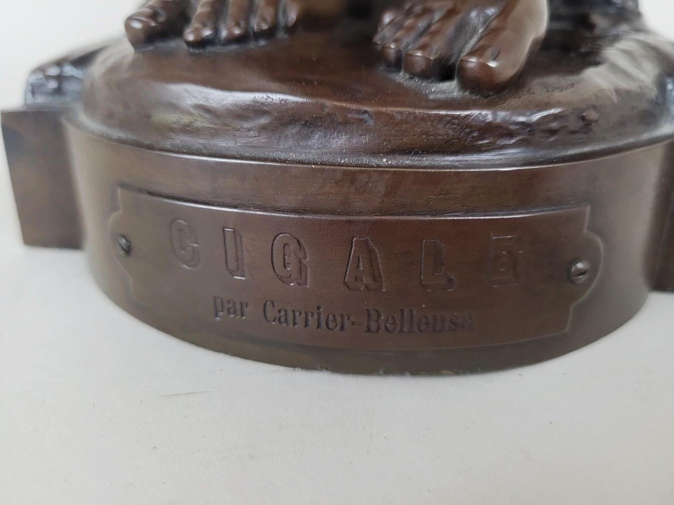 Carrier-belleuse, Cigale, grand bronze signé, 19ème siècle Bon état - En vente à MARSEILLE, FR