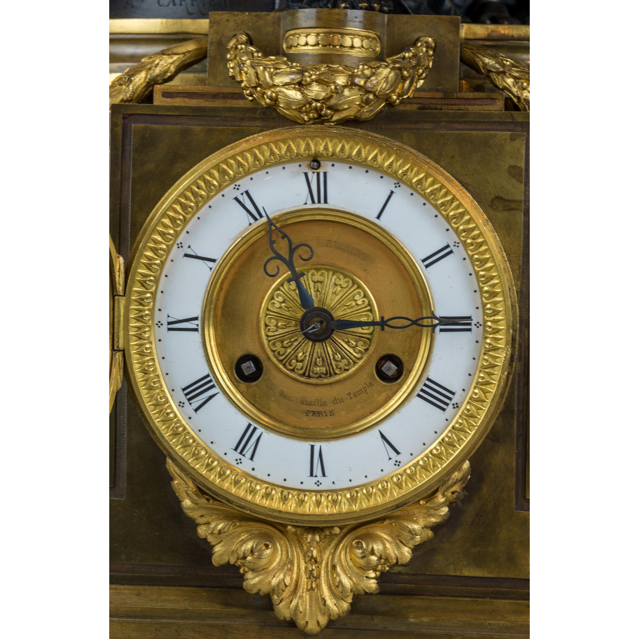 Carrier-Belleuse Napoleon III Gilt and Patinated Bronze Figural Mantel Clock  For Sale 1