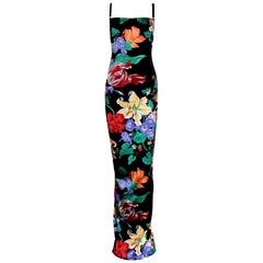 Carries SATC 1990s Dolce & Gabbana Hand-Painted Floral Corset Evening Dress Gown