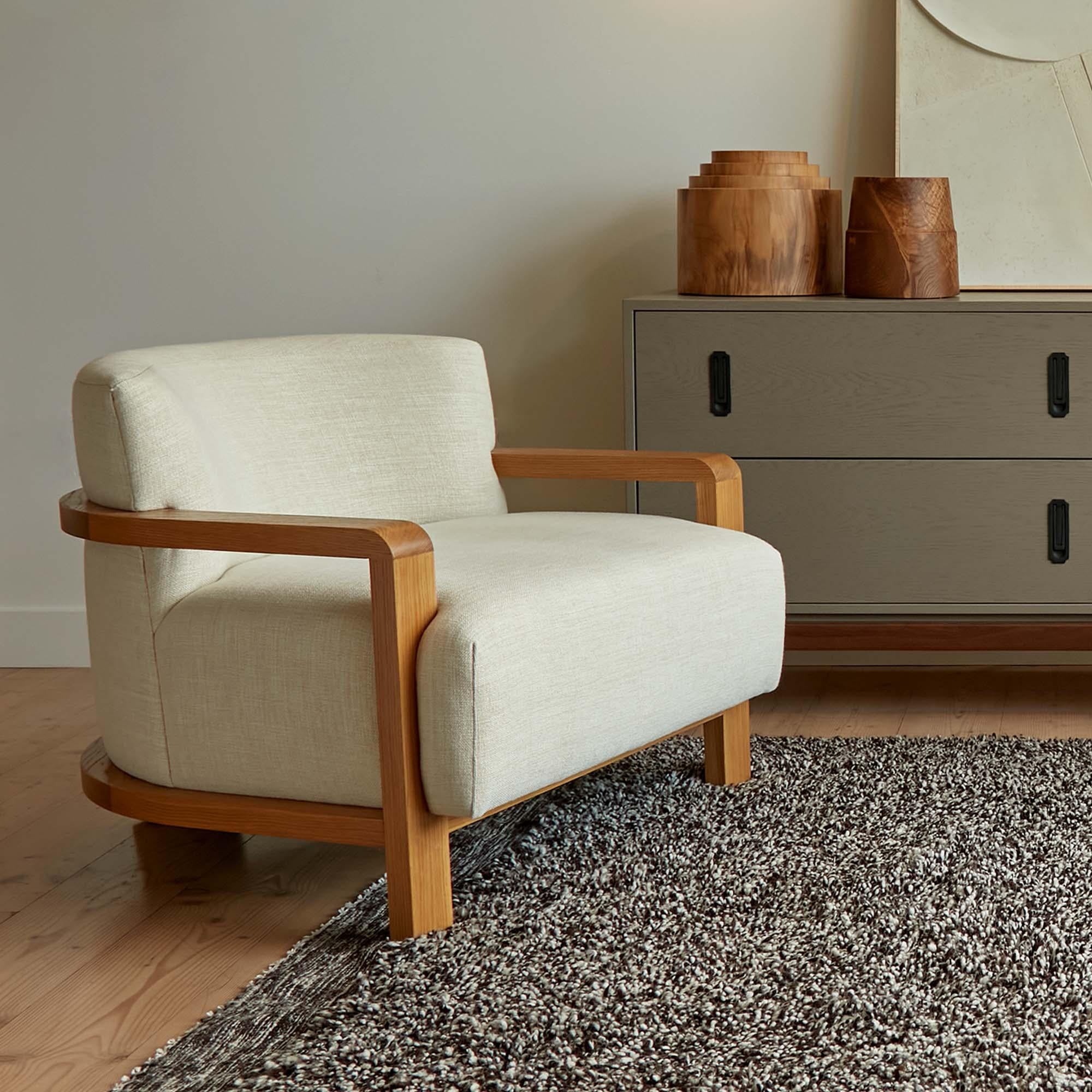 The carrillo lounge chair features a curved solid wood frame and upholstered seating.

The Lawson-Fenning Collection is designed and handmade in Los Angeles, California. Reach out to discover what options are currently in stock.
 