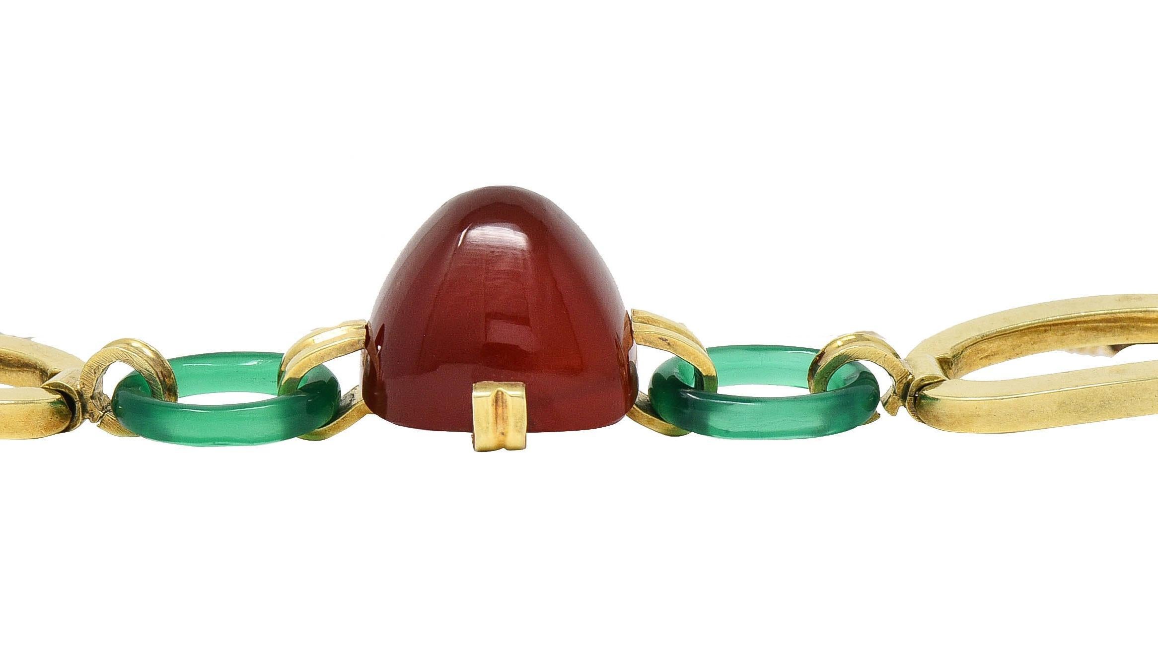 Carrington Co Art Deco Carnelian Chrysoprase 14 Karat Gold Antique Link Bracelet 2