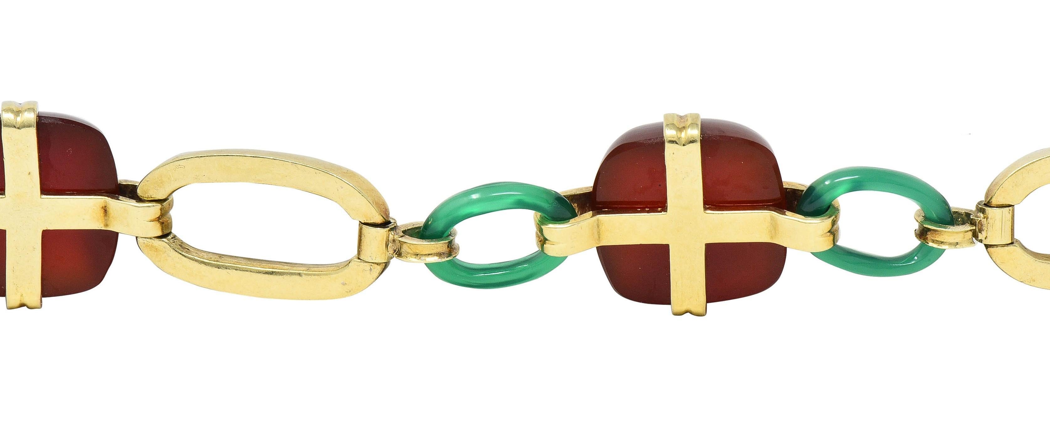 Carrington Co Art Deco Carnelian Chrysoprase 14 Karat Gold Antique Link Bracelet 3